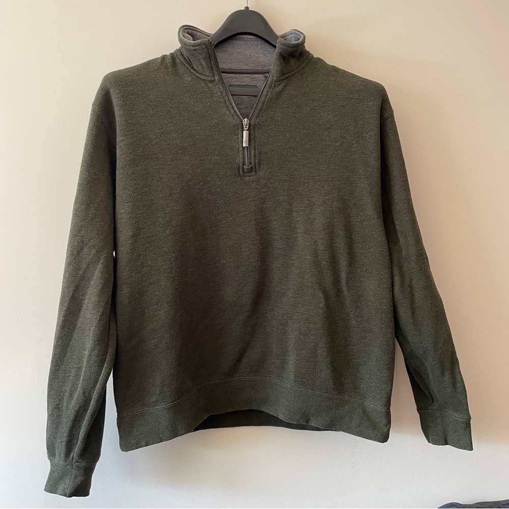 Orvis 100% cotton 1/4 Zip Sweater Pullover Mens Large Quarter zip olive